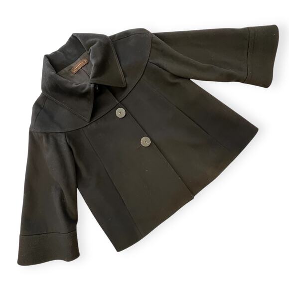 Zara Woman Retro Pea Coat Black 100 Percent Wool Size Large - Picture 1 of 12